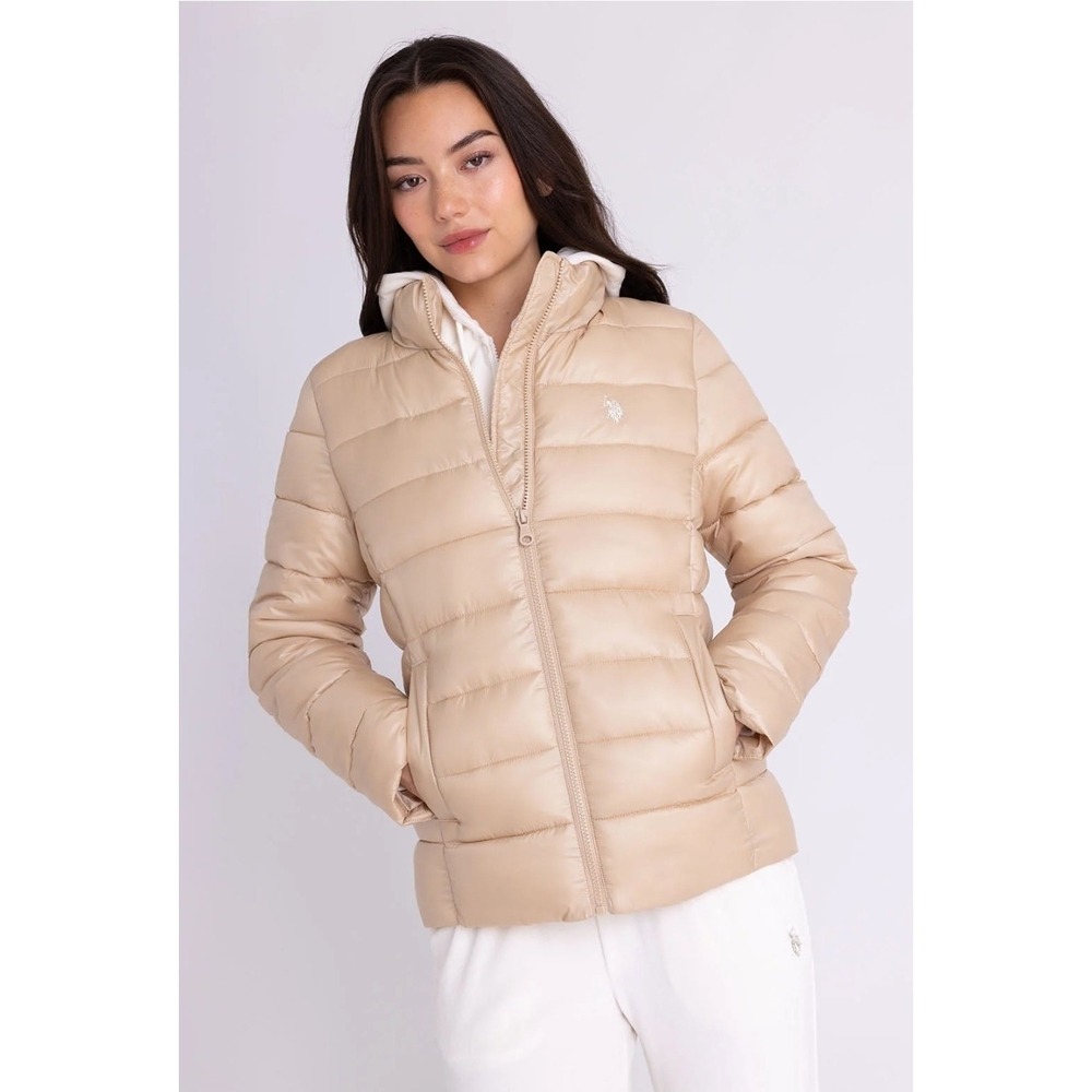 U.S. Polo Assn. Women's Channel Quilted Puffer Jacket Gold/Beige Sz XS NEW! $88
